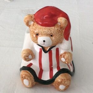 Holiday Christmas Teddy Bear Ceramic Planter